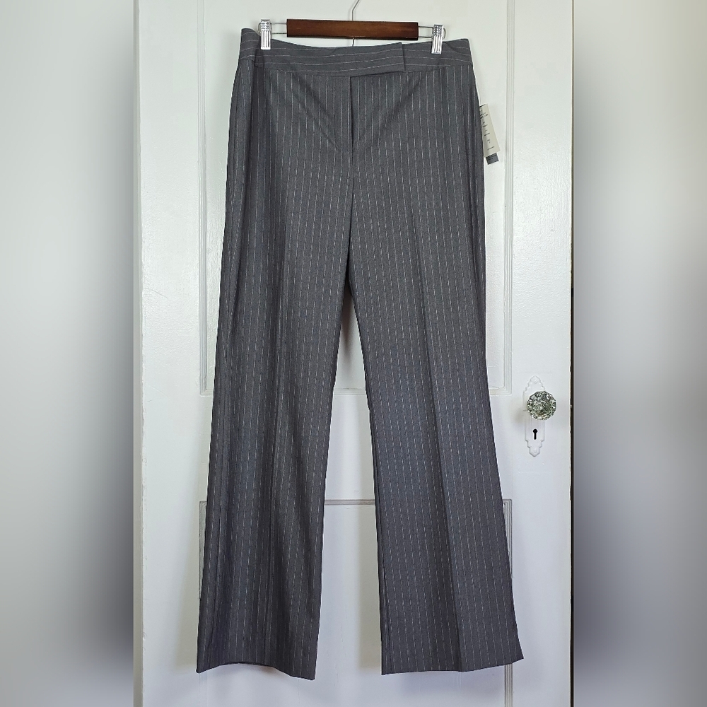 Tahari ASL Gray Pinstripe Wide-Leg Trousers